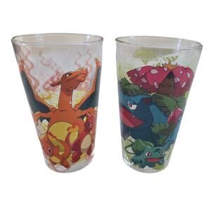 Set 2 Pokémon 16 Oz Glass CUPS 2017 Pikachu Squirtle Carmander Bulbasaur